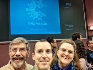 MRCL Attends October 16th Call for Code – Hurricane Florence Event at IBM RTP, NC. Left to right: Larry Marks Secretary NC VOAD, Lee Duncan IBM and MRCL volunteer designer, Kathryn Ingerly Executive Director MRCL